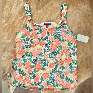 Vince Camuto Rouched V-Neck Tank Blouse floral pink green blue